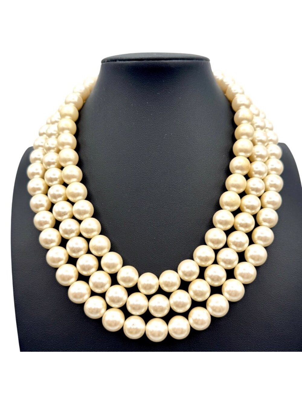 Vintage Statement Faux Pearl Necklace Multi-Strand 12mm 18" Bridal Runway Collar